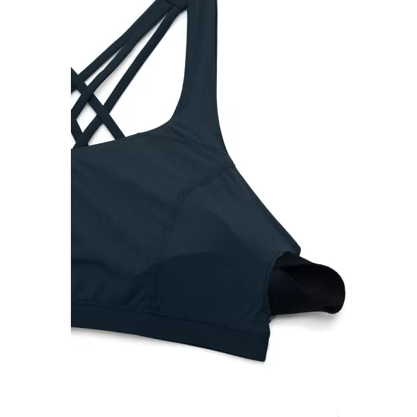 CRZ YOGA Strappy V Neck Sports Bras for Women  Criss Cross Back Wireless Padded Workout Yoga BraTrue Navy