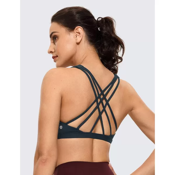 CRZ YOGA Strappy V Neck Sports Bras for Women  Criss Cross Back Wireless Padded Workout Yoga BraTrue Navy