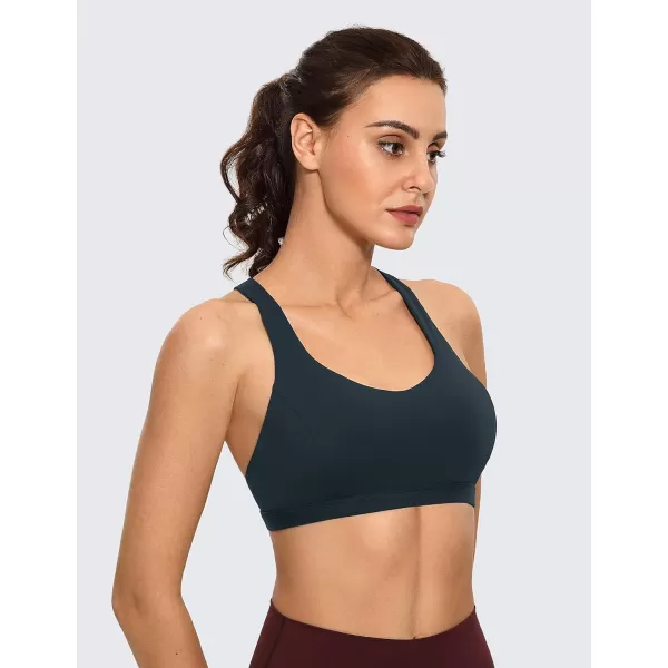 CRZ YOGA Strappy V Neck Sports Bras for Women  Criss Cross Back Wireless Padded Workout Yoga BraTrue Navy