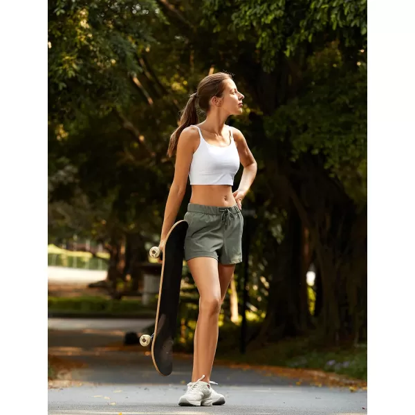 CRZ YOGA Stretch Shorts for Women Work Casual 25  Athletic Shorts with Pockets for Workout Travel Hiking GolfGrey Sage
