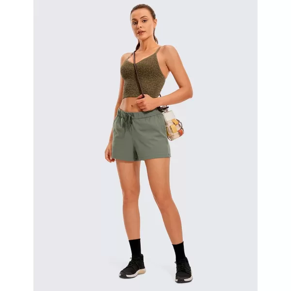 CRZ YOGA Stretch Shorts for Women Work Casual 25  Athletic Shorts with Pockets for Workout Travel Hiking GolfGrey Sage