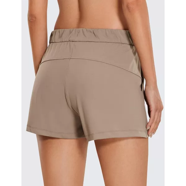 CRZ YOGA Stretch Shorts for Women Work Casual 25  Athletic Shorts with Pockets for Workout Travel Hiking GolfKhaki Fog