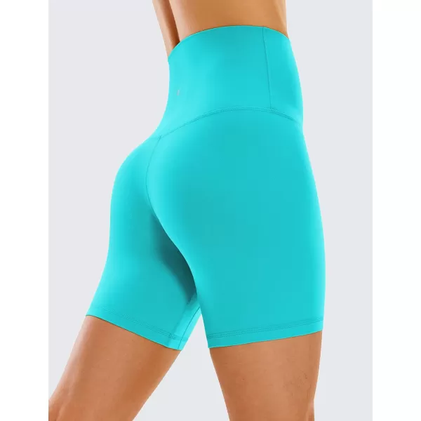 CRZ YOGA Super High Waisted Butterluxe Womens Biker Shorts 6  8  Buttery Soft Workout Yoga Shorts Over BellyNeon Spectral Blue