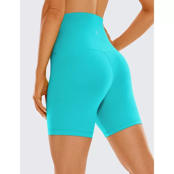 CRZ YOGA Super High Waisted Butterluxe Womens Biker Shorts 6  8  Buttery Soft Workout Yoga Shorts Over BellyNeon Spectral Blue