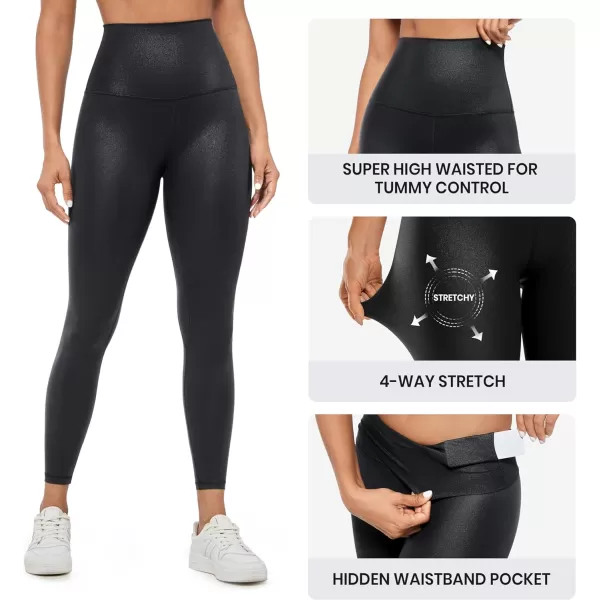 CRZ YOGA Super High Waisted Butterluxe Workout Leggings 25 28  Over Belly Buttery Soft Full Length Yoga Pants for WomenFaux Leather Black