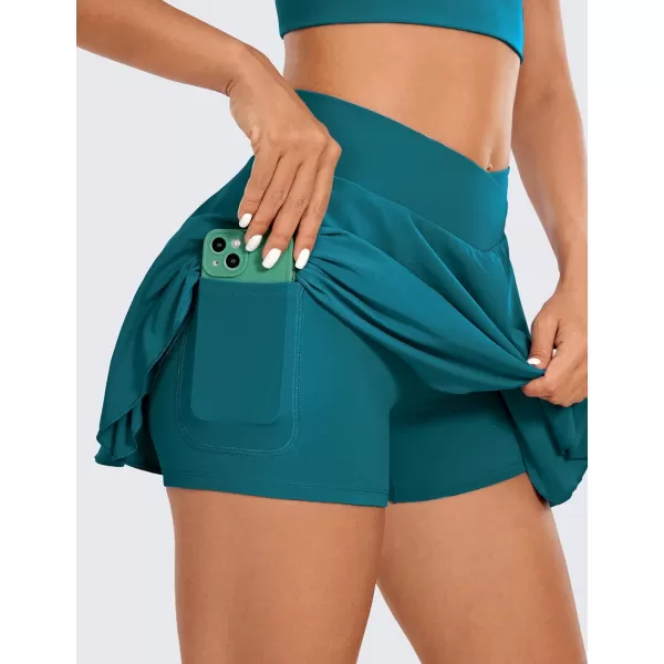 CRZ YOGA Tennis Skirts for Women Crossover High Waisted Ruffle Layered Workout Athletic Golf Skort Skirts with PocketsBorealis Green