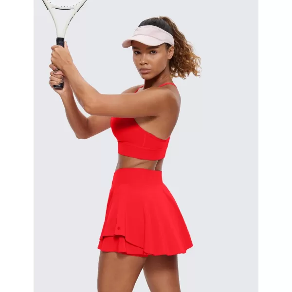 CRZ YOGA Tennis Skirts for Women Crossover High Waisted Ruffle Layered Workout Athletic Golf Skort Skirts with PocketsDeep Red