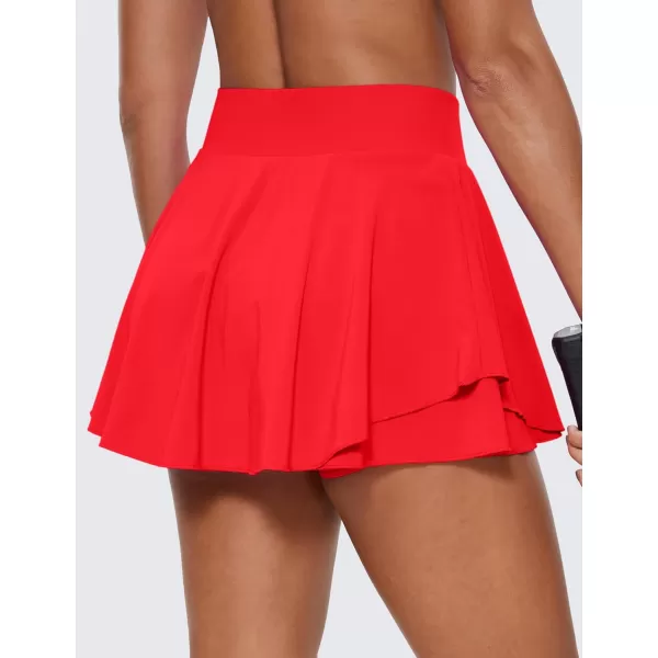 CRZ YOGA Tennis Skirts for Women Crossover High Waisted Ruffle Layered Workout Athletic Golf Skort Skirts with PocketsDeep Red