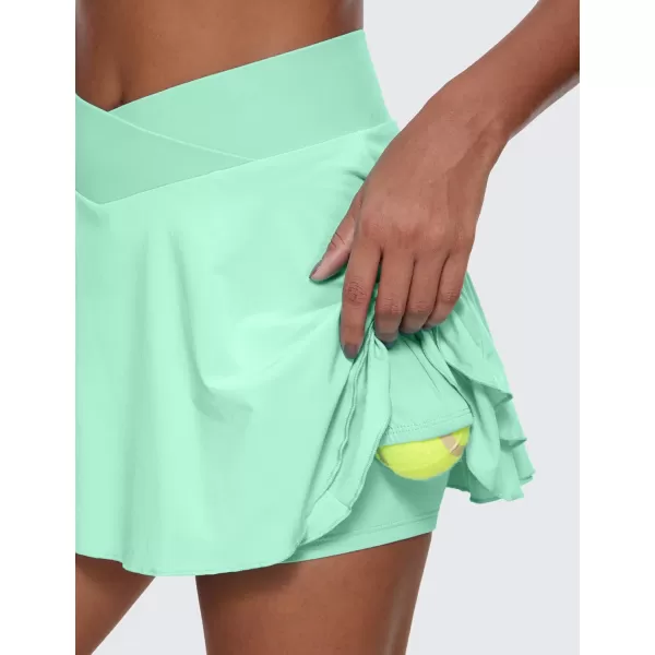 CRZ YOGA Tennis Skirts for Women Crossover High Waisted Ruffle Layered Workout Athletic Golf Skort Skirts with PocketsMint Moment