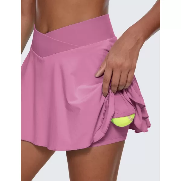 CRZ YOGA Tennis Skirts for Women Crossover High Waisted Ruffle Layered Workout Athletic Golf Skort Skirts with PocketsVelvet Dust