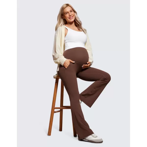 CRZ YOGA Women Butterluxe Maternity Flare Leggings with Pockets 31  Workout Active Yoga Pregnancy Pants Over The Belly SoftCoffee Brown