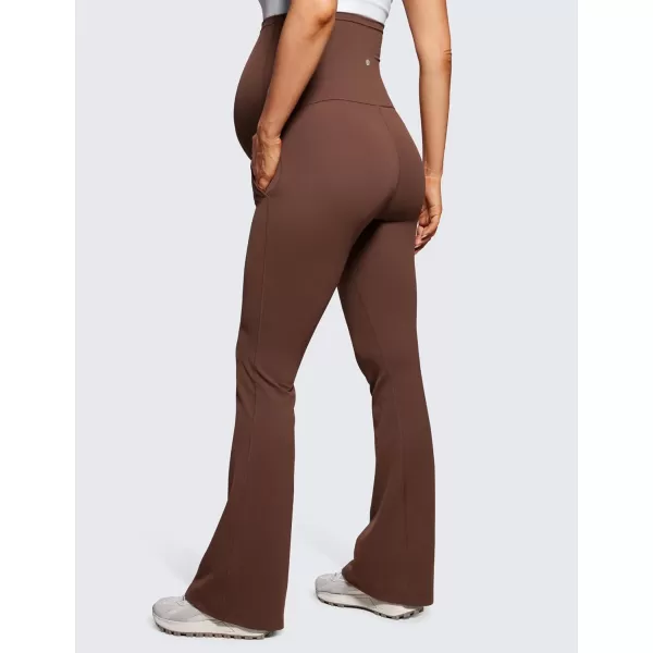 CRZ YOGA Women Butterluxe Maternity Flare Leggings with Pockets 31  Workout Active Yoga Pregnancy Pants Over The Belly SoftCoffee Brown