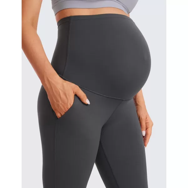 CRZ YOGA Women Butterluxe Maternity Flare Leggings with Pockets 31  Workout Active Yoga Pregnancy Pants Over The Belly SoftMysterious Grey