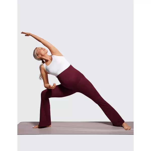 CRZ YOGA Women Butterluxe Maternity Flare Leggings with Pockets 31  Workout Active Yoga Pregnancy Pants Over The Belly SoftRed Merlot