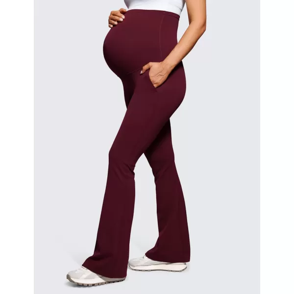 CRZ YOGA Women Butterluxe Maternity Flare Leggings with Pockets 31  Workout Active Yoga Pregnancy Pants Over The Belly SoftRed Merlot
