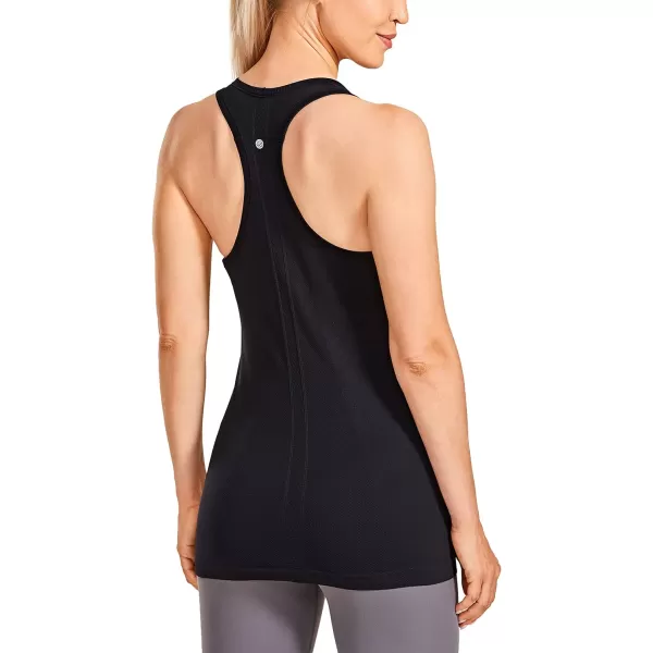 CRZ YOGA Womens Active Seamless Workout Tank Tops Racerback Athletic Running Yoga Gym Shirts Long LengthBlack