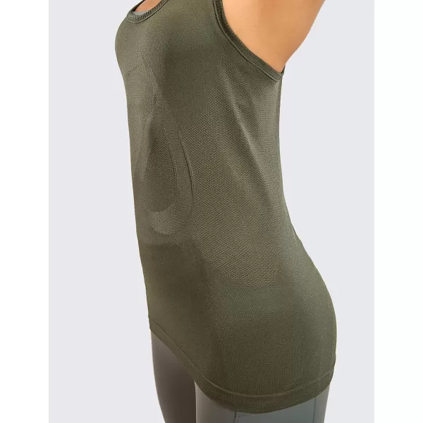 CRZ YOGA Womens Active Seamless Workout Tank Tops Racerback Athletic Running Yoga Gym Shirts Long LengthDark Olive