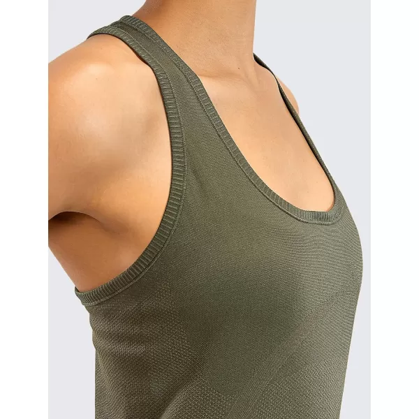 CRZ YOGA Womens Active Seamless Workout Tank Tops Racerback Athletic Running Yoga Gym Shirts Long LengthDark Olive