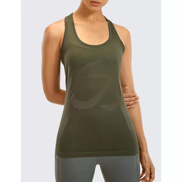 CRZ YOGA Womens Active Seamless Workout Tank Tops Racerback Athletic Running Yoga Gym Shirts Long LengthDark Olive