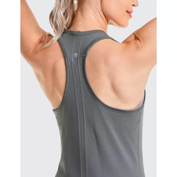 CRZ YOGA Womens Active Seamless Workout Tank Tops Racerback Athletic Running Yoga Gym Shirts Long LengthGrey Sage