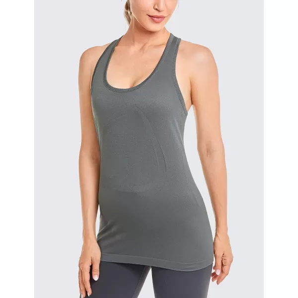 CRZ YOGA Womens Active Seamless Workout Tank Tops Racerback Athletic Running Yoga Gym Shirts Long LengthGrey Sage