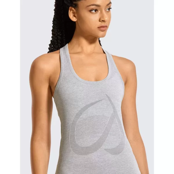 CRZ YOGA Womens Active Seamless Workout Tank Tops Racerback Athletic Running Yoga Gym Shirts Long LengthHeather Grey
