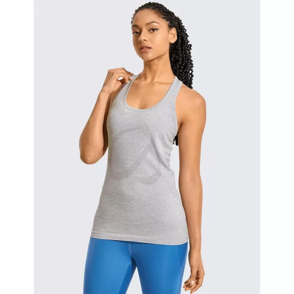 CRZ YOGA Womens Active Seamless Workout Tank Tops Racerback Athletic Running Yoga Gym Shirts Long LengthHeather Grey