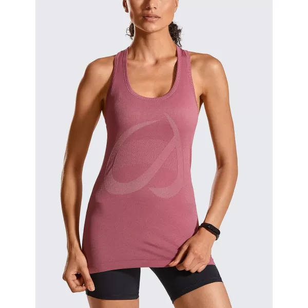 CRZ YOGA Womens Active Seamless Workout Tank Tops Racerback Athletic Running Yoga Gym Shirts Long LengthMisty Merlot