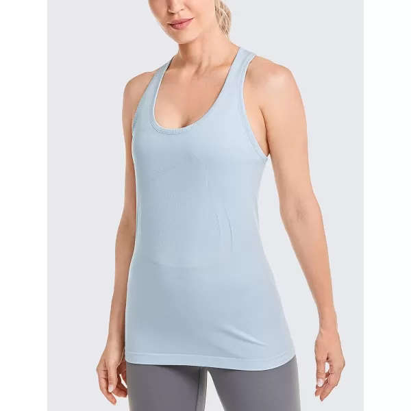 CRZ YOGA Womens Active Seamless Workout Tank Tops Racerback Athletic Running Yoga Gym Shirts Long LengthSmoke Blue Ash