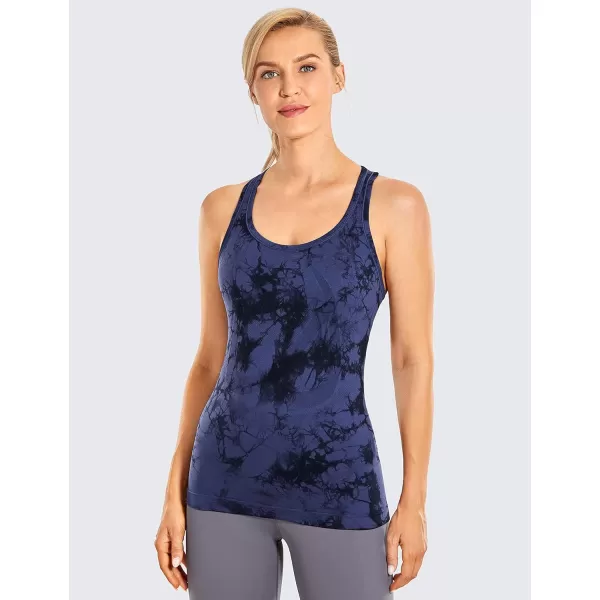 CRZ YOGA Womens Active Seamless Workout Tank Tops Racerback Athletic Running Yoga Gym Shirts Long LengthTie Dye Blue