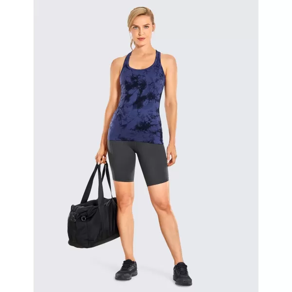 CRZ YOGA Womens Active Seamless Workout Tank Tops Racerback Athletic Running Yoga Gym Shirts Long LengthTie Dye Blue