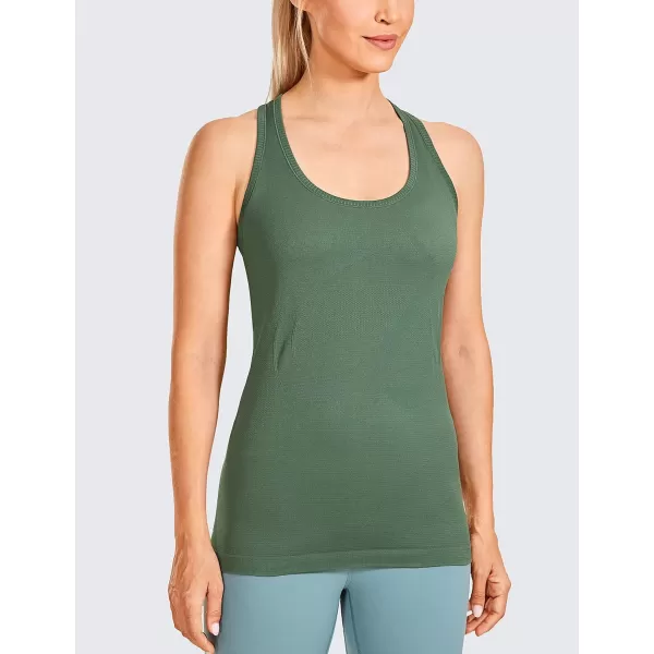 CRZ YOGA Womens Active Seamless Workout Tank Tops Racerback Athletic Running Yoga Gym Shirts Long LengthVibrant Green