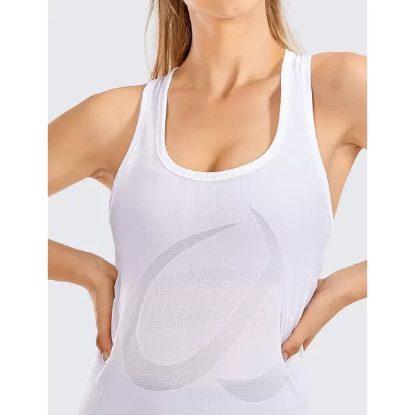 CRZ YOGA Womens Active Seamless Workout Tank Tops Racerback Athletic Running Yoga Gym Shirts Long LengthWhite