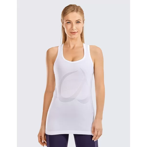 CRZ YOGA Womens Active Seamless Workout Tank Tops Racerback Athletic Running Yoga Gym Shirts Long LengthWhite