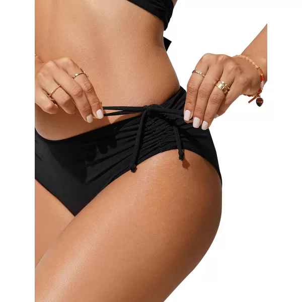 CRZ YOGA Womens Bikini Bottoms Full Coverage Bathing Swimsuit Bottom Adjustable Ruched Side Tie Swim BriefsBlack