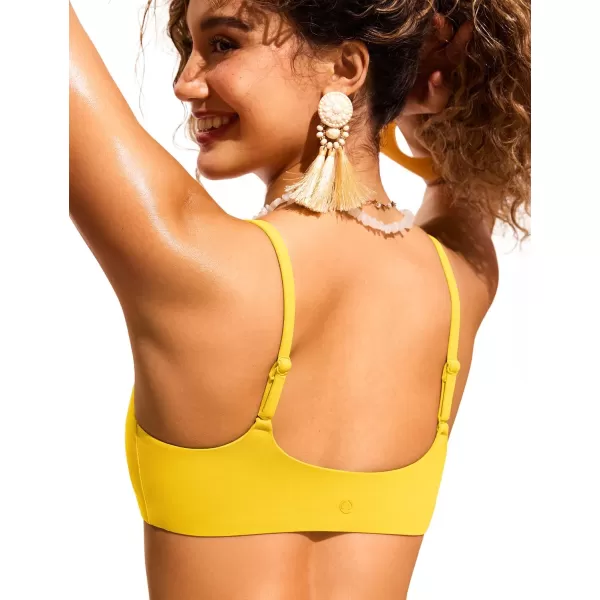 CRZ YOGA Womens Bikini Top AC Adjustable Spaghetti Straps Bathing Suit Tops Scoop Neck Padded Swimsuit TopsHigh Visibility Yellow