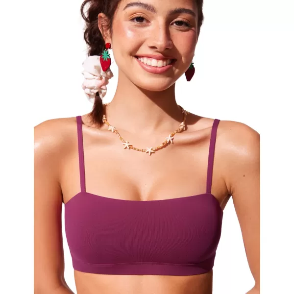 CRZ YOGA Womens Bikini Top Adjustable Thin Straps Bathing Suit Tops Square Neck Padded Swimsuit TopsFuchsia