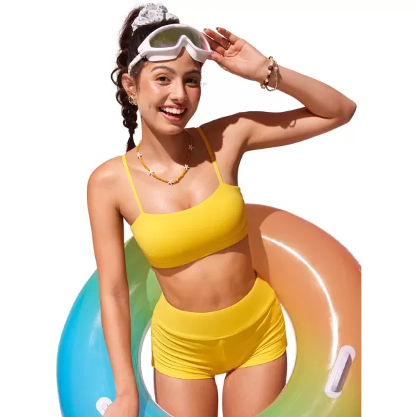 CRZ YOGA Womens Bikini Top Adjustable Thin Straps Bathing Suit Tops Square Neck Padded Swimsuit TopsHigh Visibility Yellow