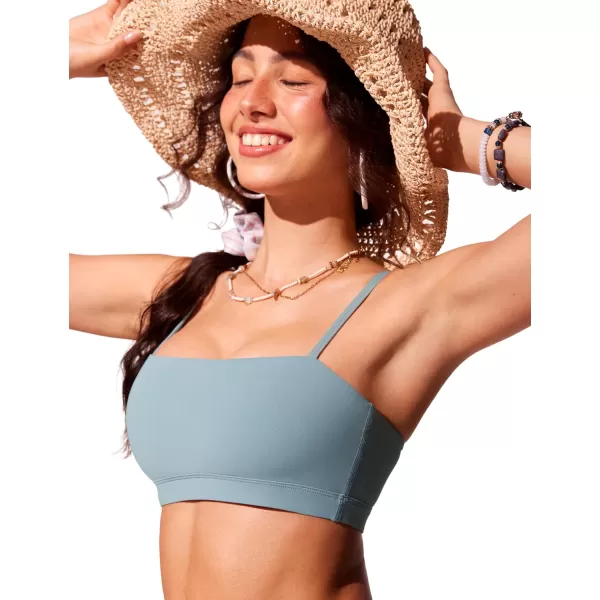 CRZ YOGA Womens Bikini Top Adjustable Thin Straps Bathing Suit Tops Square Neck Padded Swimsuit TopsLight Grayish Blue