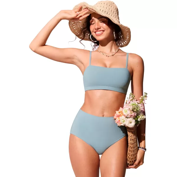 CRZ YOGA Womens Bikini Top Adjustable Thin Straps Bathing Suit Tops Square Neck Padded Swimsuit TopsLight Grayish Blue