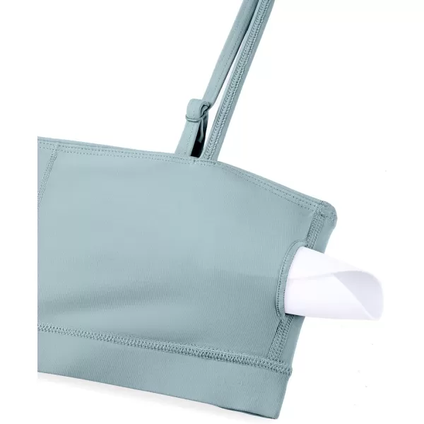 CRZ YOGA Womens Bikini Top Adjustable Thin Straps Bathing Suit Tops Square Neck Padded Swimsuit TopsLight Grayish Blue
