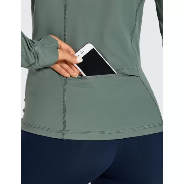 CRZ YOGA Womens Brushed Full Zip Hoodie Jacket Sportswear Hooded Workout Track Running Jacket with Zip PocketsGrey Sage