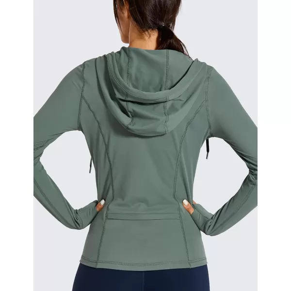 CRZ YOGA Womens Brushed Full Zip Hoodie Jacket Sportswear Hooded Workout Track Running Jacket with Zip PocketsGrey Sage