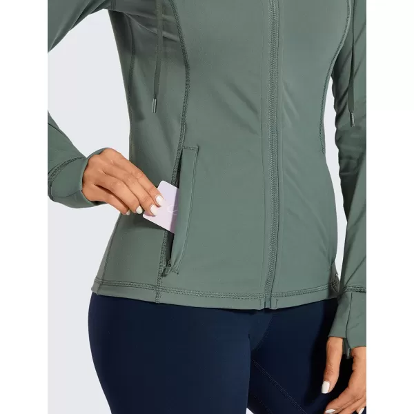 CRZ YOGA Womens Brushed Full Zip Hoodie Jacket Sportswear Hooded Workout Track Running Jacket with Zip PocketsGrey Sage