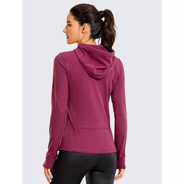 CRZ YOGA Womens Brushed Full Zip Hoodie Jacket Sportswear Hooded Workout Track Running Jacket with Zip PocketsHazy Purple