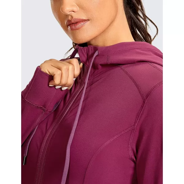 CRZ YOGA Womens Brushed Full Zip Hoodie Jacket Sportswear Hooded Workout Track Running Jacket with Zip PocketsHazy Purple