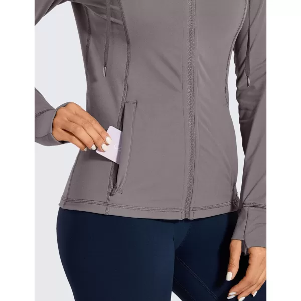 CRZ YOGA Womens Brushed Full Zip Hoodie Jacket Sportswear Hooded Workout Track Running Jacket with Zip PocketsMineral Ash