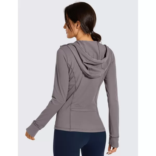 CRZ YOGA Womens Brushed Full Zip Hoodie Jacket Sportswear Hooded Workout Track Running Jacket with Zip PocketsMineral Ash