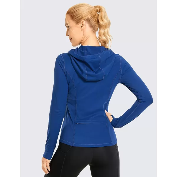 CRZ YOGA Womens Brushed Full Zip Hoodie Jacket Sportswear Hooded Workout Track Running Jacket with Zip PocketsPropylene Blue