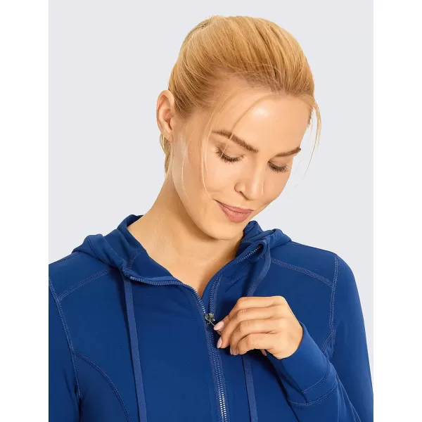 CRZ YOGA Womens Brushed Full Zip Hoodie Jacket Sportswear Hooded Workout Track Running Jacket with Zip PocketsPropylene Blue